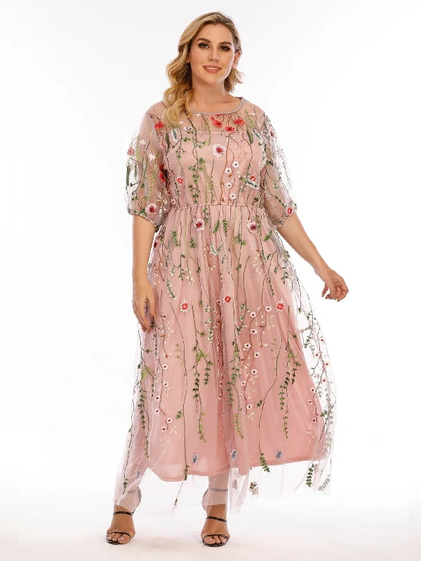 Today Only high-waisted dressKittenAlarm - Plus Size Mesh Embroidery Party Dress