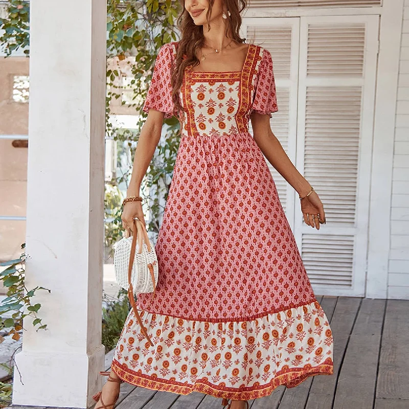 Don’t Miss Out playful dressBOHO DRESS WITH FRENCH SQUARE NECK_CWDMD2053