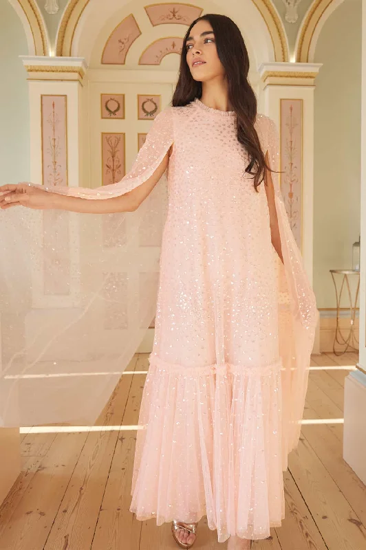 Lowest Prices Scatter Dot Cape Tiered Ankle Gown