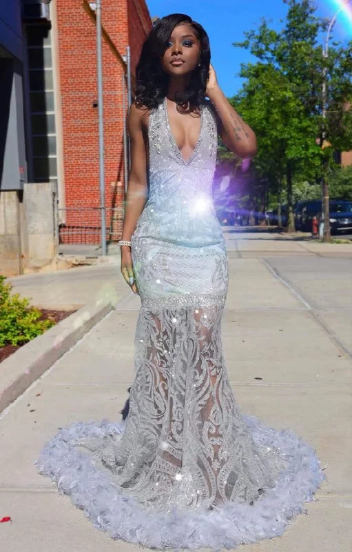 casual slip dressLong Black Girl Prom Dresses Mermaid Silver Prom Dress Sequins Gala Gown Y555