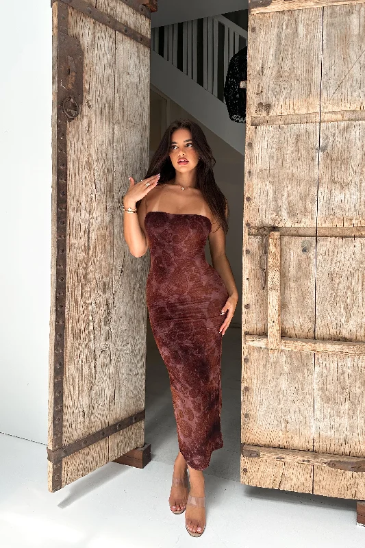 Take Advantage puff sleeve dressBECKY DRESS (FLORAL PRINT) - CHOCO BROWN