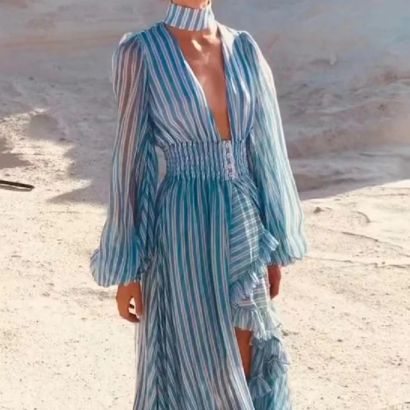 Super Savings printed dressKittenAlarm - Lonna Irregular Stripe Deep V Dress