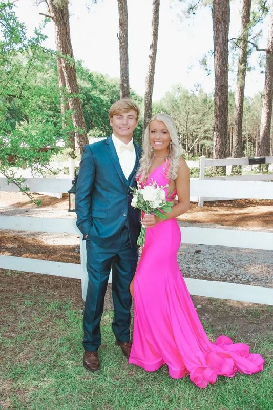 comfy maxi dressGenerous Hot Pink Mermaid Prom Dress With Side Split Y964