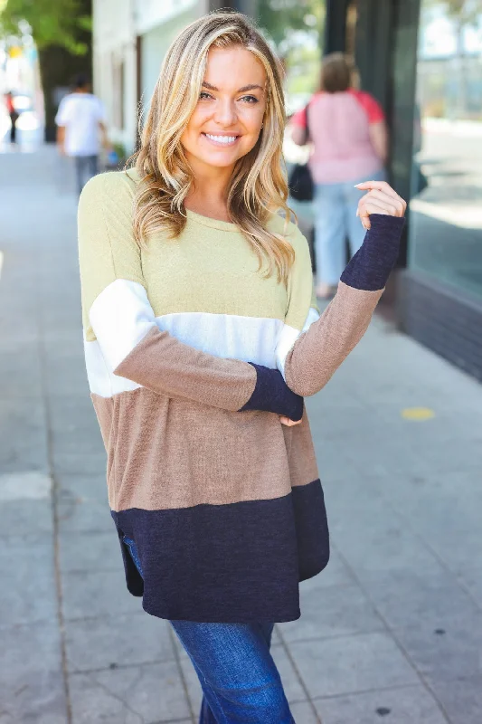 Don't Wait Mustard Brown Color Block Sweater