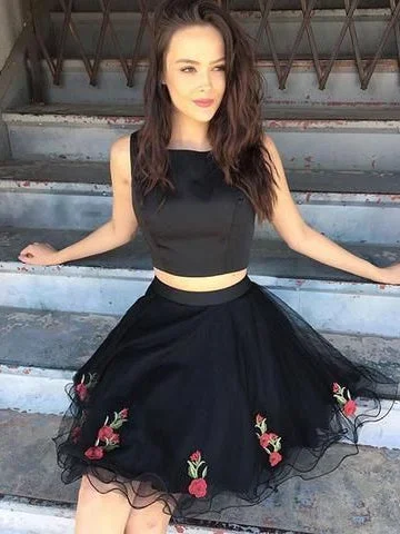 Limited Time Offer Two Piece Homecoming Dresses Little Black Dress Cheap Short Prom Dress Party Dress JK682