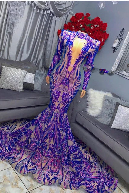Take Advantage Purple Sexy Mermaid With Trailing Long Prom Evening Dress GJS464