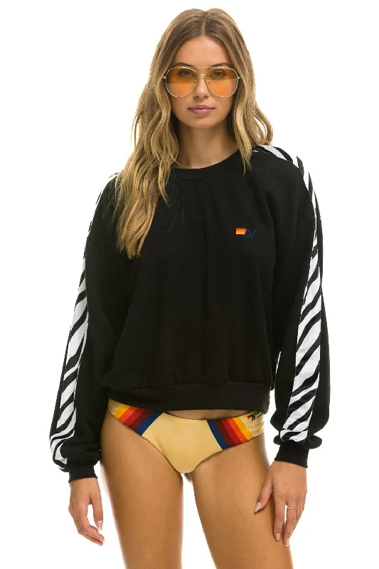 cool workout sweatshirtZEBRA STRIPE RELAXED FIT CREW SWEATSHIRT - BLACK // ZEBRA