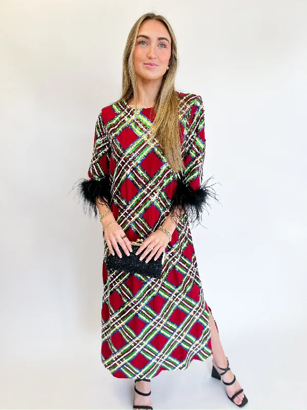 Online Specials chic wrap dressSequin Tartan Midi Dress