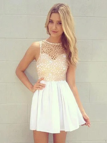 Reduced Prices Homecoming Dress White Scoop Sleeveless Short Prom Dress Party Dress JK144