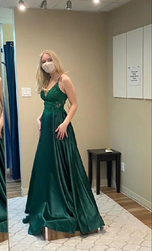 form-fitting dressElegant A-line Emerald Green Prom Dress For Senior Prom  Y376