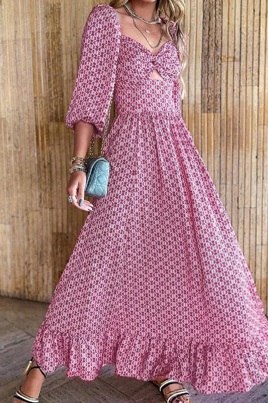 Midnight Madness formal dressWOMEN BOHEMIAN PATTERN 3/4 SLEEVE BOHO LONG DRESS