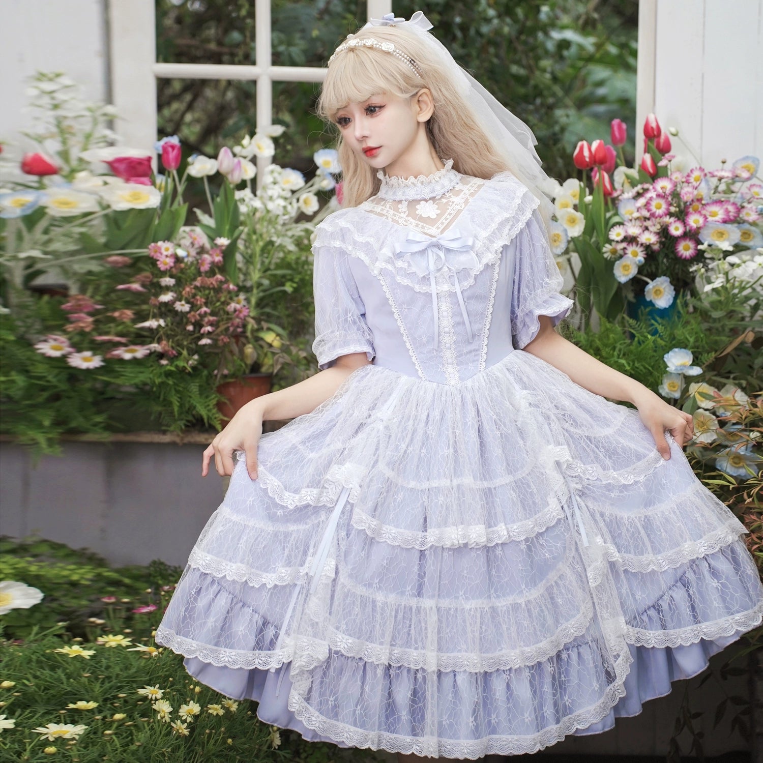 ruffle dressEieyomi~Iris Love~Classic Lolita OP Princess Lolita Puff Dress and Veil