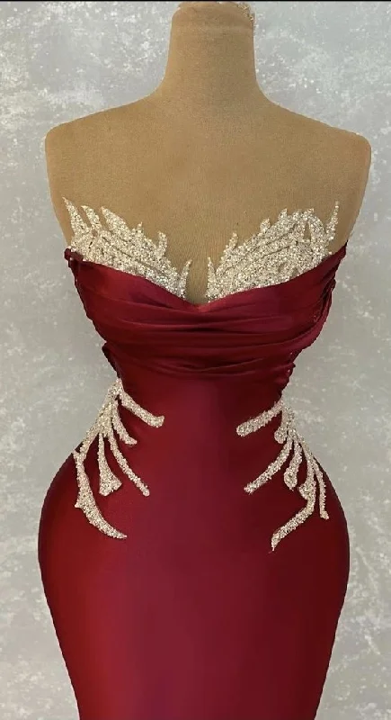 party dressSweetheart Neckline Burgundy Prom Dress With Sequins Glam Gown Y110