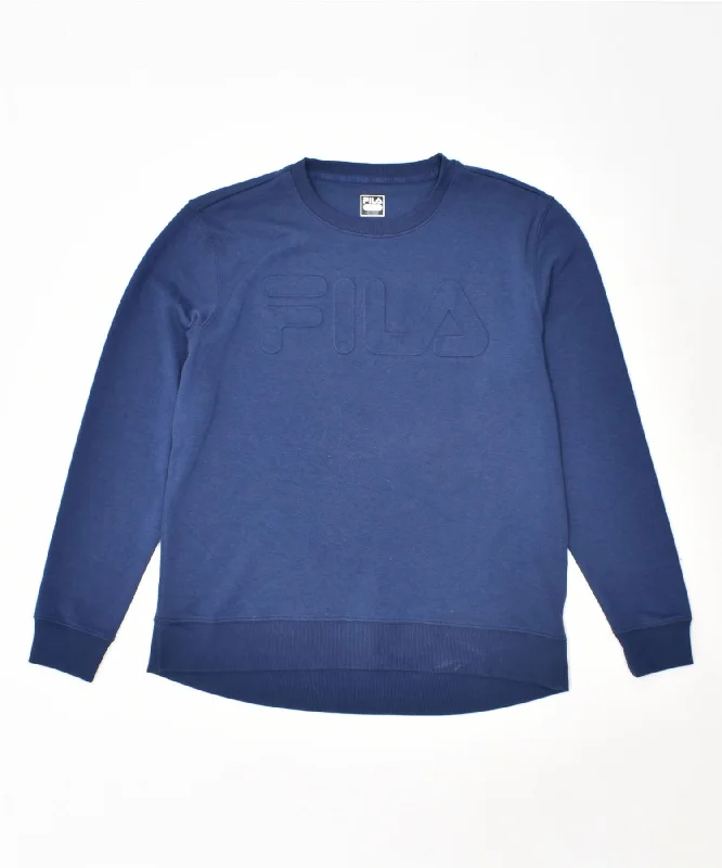 Low Prices fashion hoodieFILA Womens Graphic Crew Neck Jumper Sweater UK 12 Medium Navy Blue Cotton
