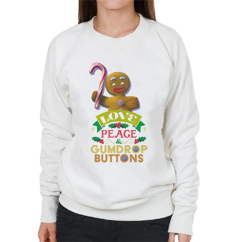 versatile gym hoodieShrek Christmas Gingerbread Man Love Peace Gumdrop Buttons Women's Sweatshirt