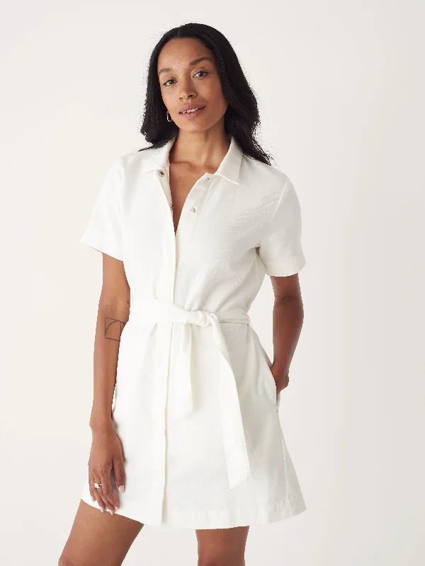 Online Exclusive sleek dressThe Hemp Denim Camp Collar Dress in Off White