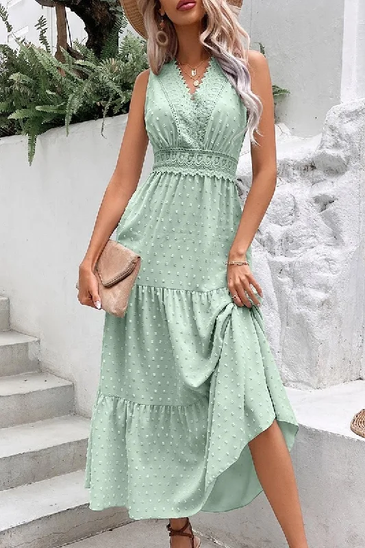 YEAR-End Sale casual evening dressDOT DEEP BACK TIED V NECK LACE CAKE DRESS