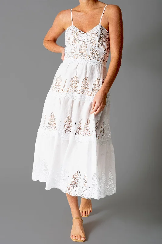Members Only Lotte Linen Embroidered Dress - Pure White