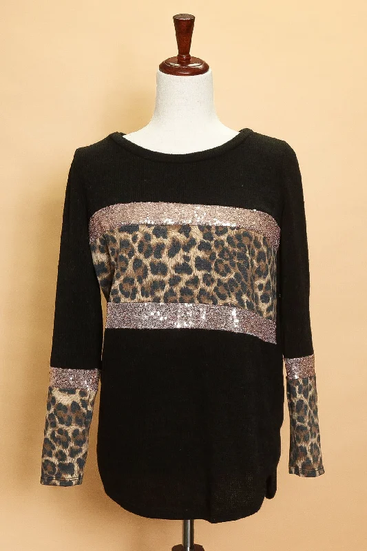 Season Finale Sale Black Animal Sequin Sweater