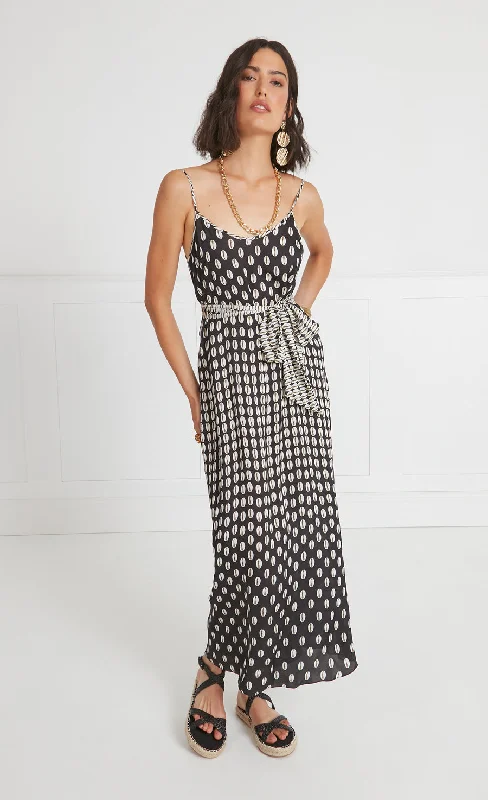 Daily Specials Cowrie Print Slip Dress - Black