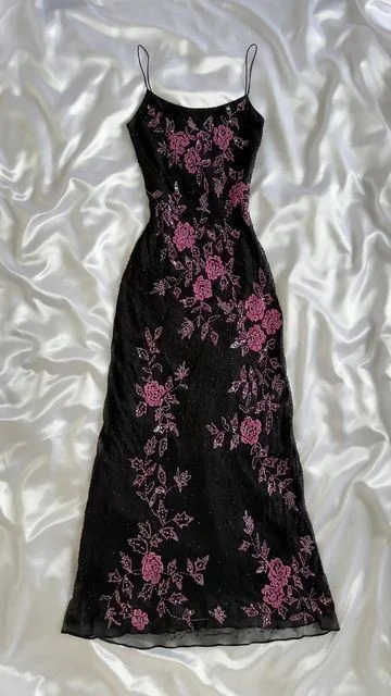 Special Price t-shirt dressSexy Black Floral Beading Vintage Charming Long Party Dress, DP2519