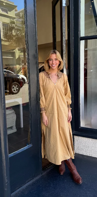 Members Only Remy Smocked Midi Caramel/Brown Dress