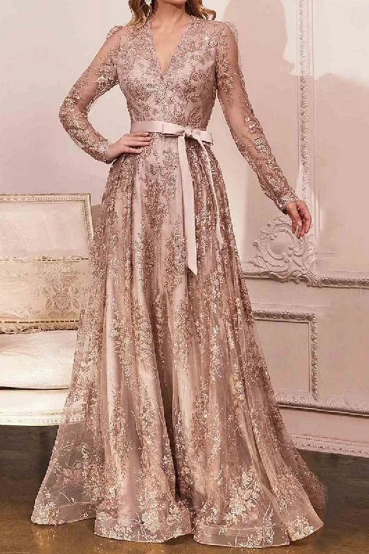 Year-End Clearance formal dressWOMEN EMBROIDERED LACE TRIM LONG PARTY DRESS