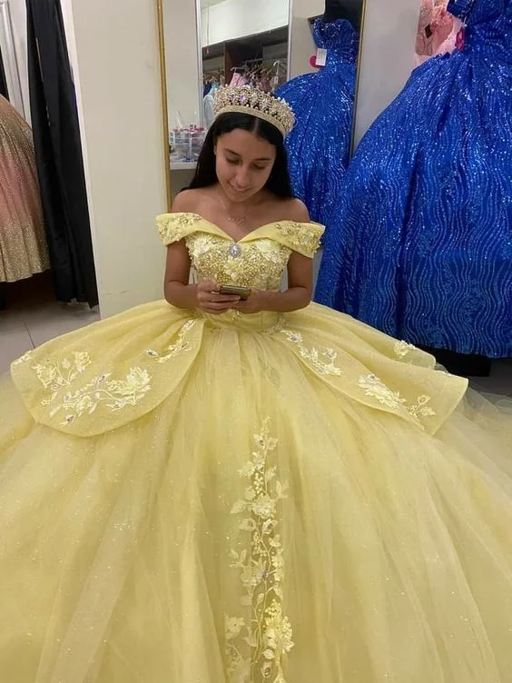 vintage dressOff The Shoulder Yellow Princess Dress Sweet 16 Dress Ball Gown Y655