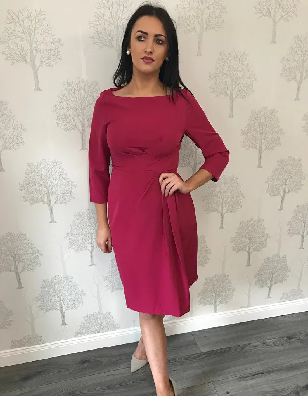 Price Rollback comfy dressNicky Magenta 3/4 Sleeve Ruched Pencil Dress
