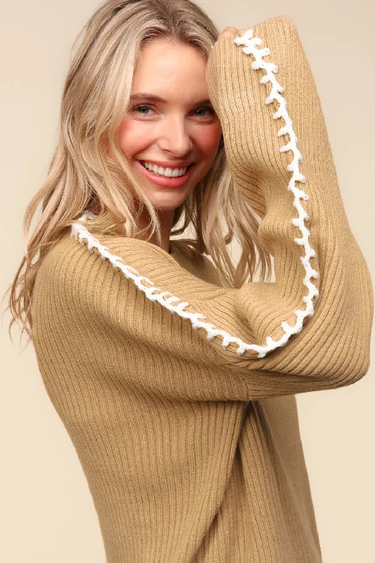 Price Reduction Taupe Long Sleeve with Stitch Detail Sweater