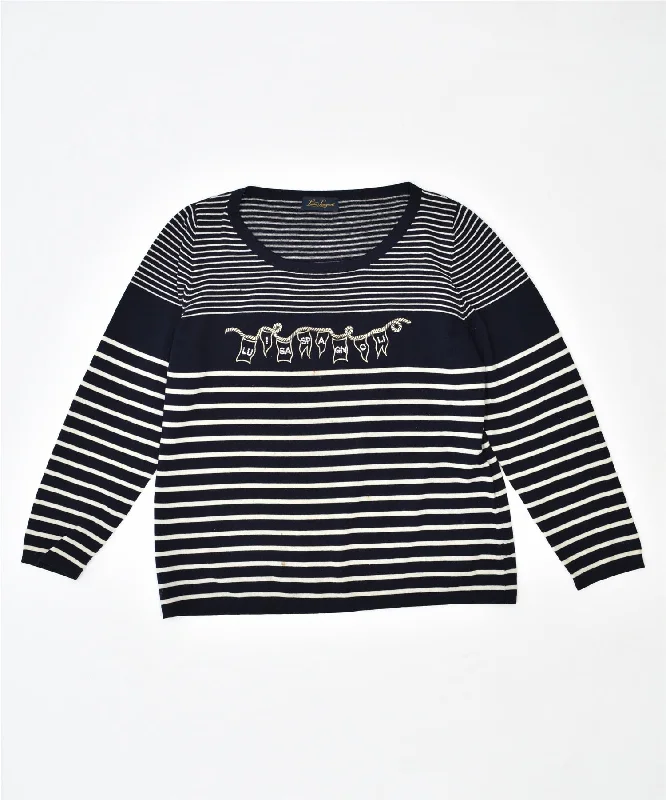 Bargain Blast stylish hoodieLUISA SPAGNOLI Womens Boat Neck Jumper Sweater UK 18 XL Navy Blue Striped Bargain Blast stylish hoodieLUISA SPAGNOLI Womens Boat Neck Jumper Sweater UK 18 XL Navy Blue Striped
