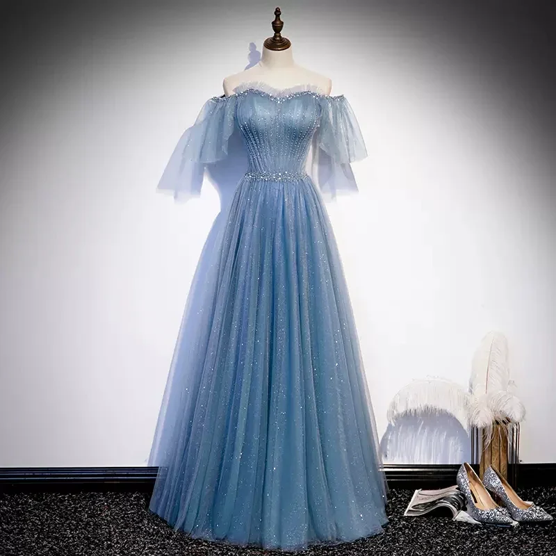 Time-Limited Offer chic slip dressShiny Blue Off Shoulder Beading Tulle Formal Evening Gown Prom Dress, DP2466 Time-Limited Offer chic slip dressShiny Blue Off Shoulder Beading Tulle Formal Evening Gown Prom Dress, DP2466