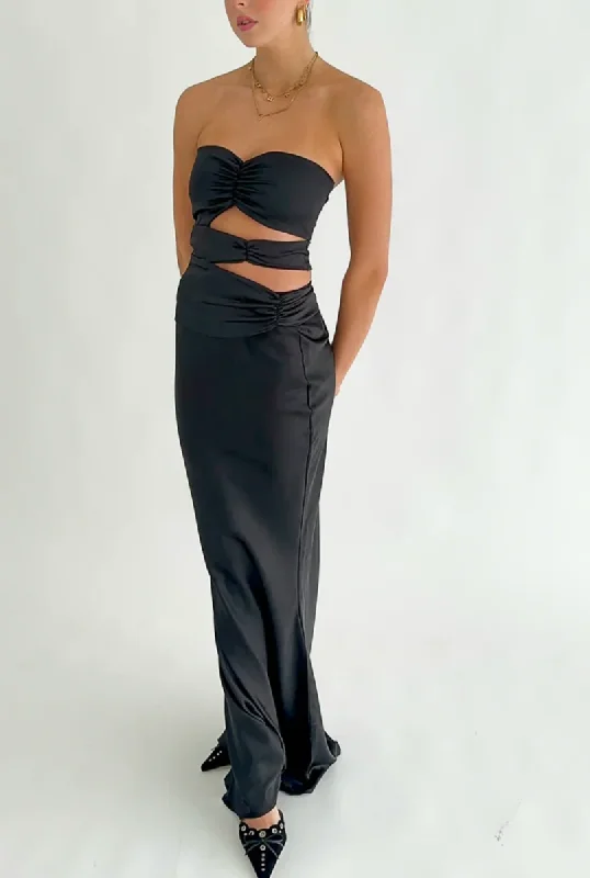Mega Deal bodycon dressBlack Strapless Satin Classy Simple Long Party Dress, DP2630