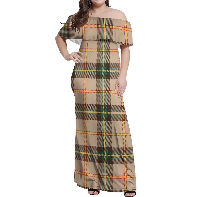 Flash Sale Saskatchewan Province Canada Tartan Off Shoulder Long Dress