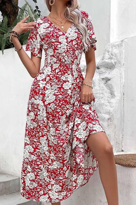Price Rollback bodycon dressV NECK FLORAL PATTERN LONG DRESS