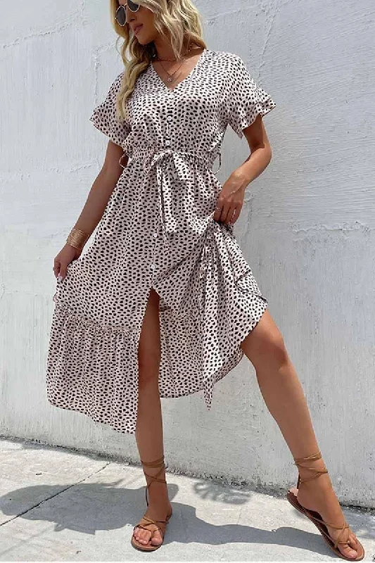 Crazy Savings knit dressLEOPARD PATTERN SLIT LONG DRESS