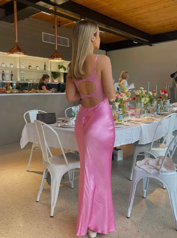 Limited Stock textured dressPink Spaghetti Straps Sheath Satin Long Party Dress, DP2460 Limited Stock textured dressPink Spaghetti Straps Sheath Satin Long Party Dress, DP2460