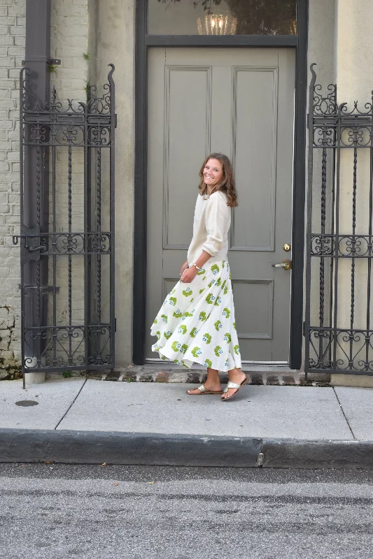 Early Bird Discount Fiona Midi Skirt Apple Green Floral Final Sale