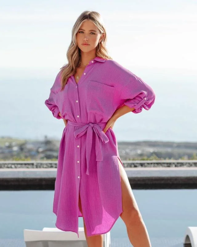 Super Bargain one-shoulder dressPREORDER - Kennedy Cotton Pocketed Button Down Tunic - Bubblegum