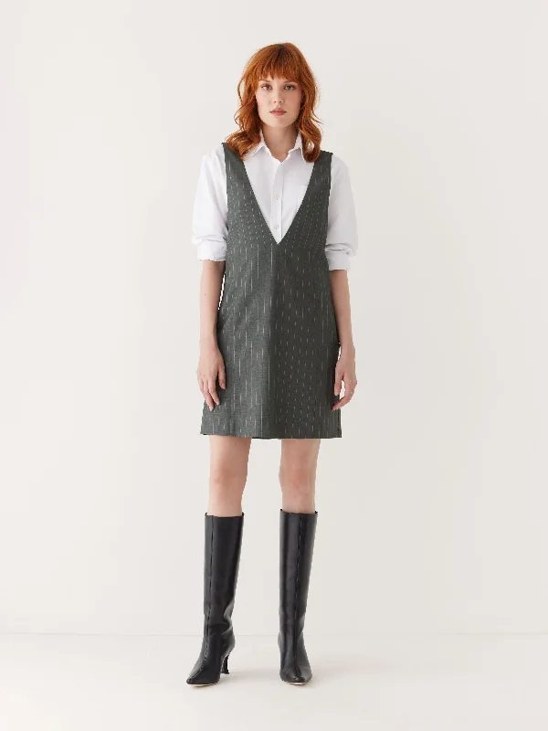 Doorbuster Deal trendy wrap dressThe Pinstripe Pinafore Dress in Cool Grey