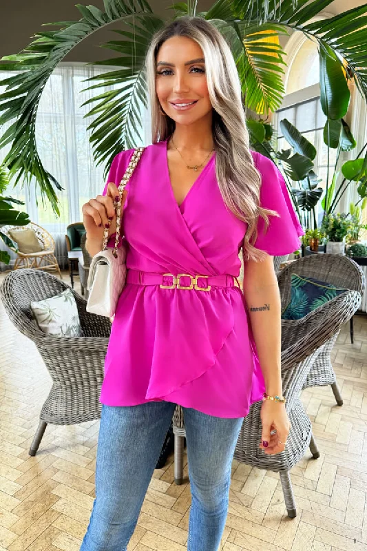 Hurry In lace-up dressKarrie Hot Pink Short Sleeve Belted Top