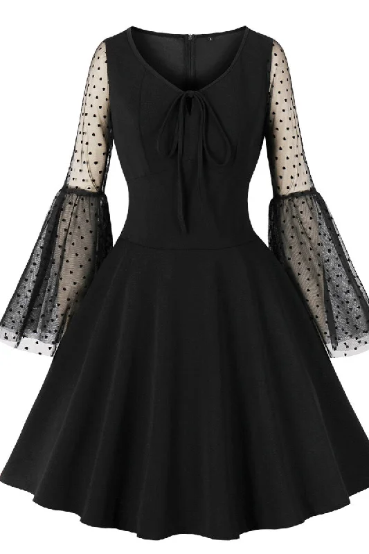 trendy mini dressFlare Long Sleeves Black Swing Dress