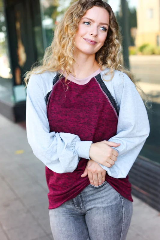 Seasonal Clearance Burgundy Solid Out Seam Stitch Sweater