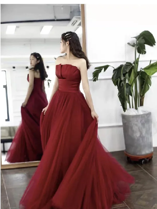 elegant dressStrapless prom dress,red party dress,charming wedding dress Y1298