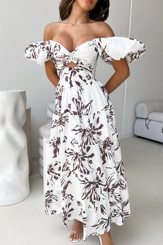 Hurry In shift dressROSA DRESS - WHITE / COFFEE