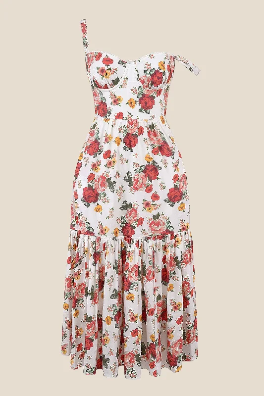 statement dressSquare Neck Floral Print A-line Midi Dress