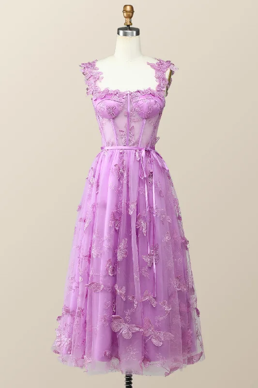 classic fit-and-flare dressLilac Butterfly Tulle A-line Midi Homecoming Dress