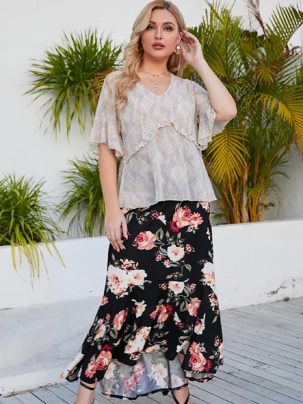 Inventory Reduction pleated dressKittenAlarm - Plus size Elastic Waist Floral Skirt