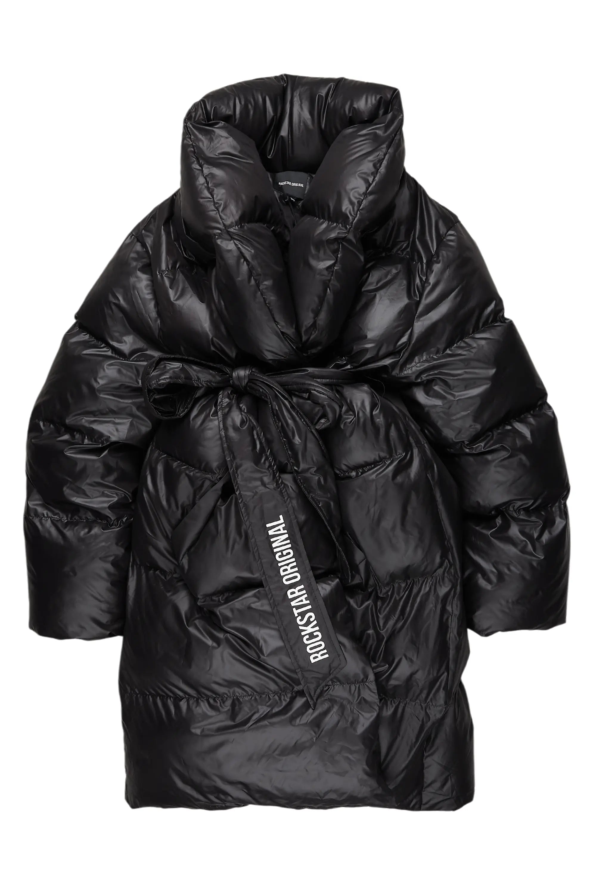 Closeout Sehrazat Black Long Wrap Puffer Jacket