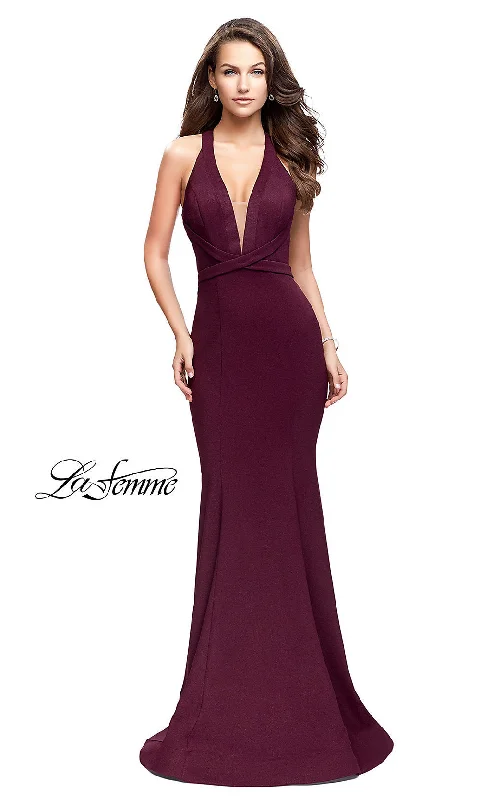 wrap-around dressLa Femme Strappy Burgundy Red Long Formal Dress